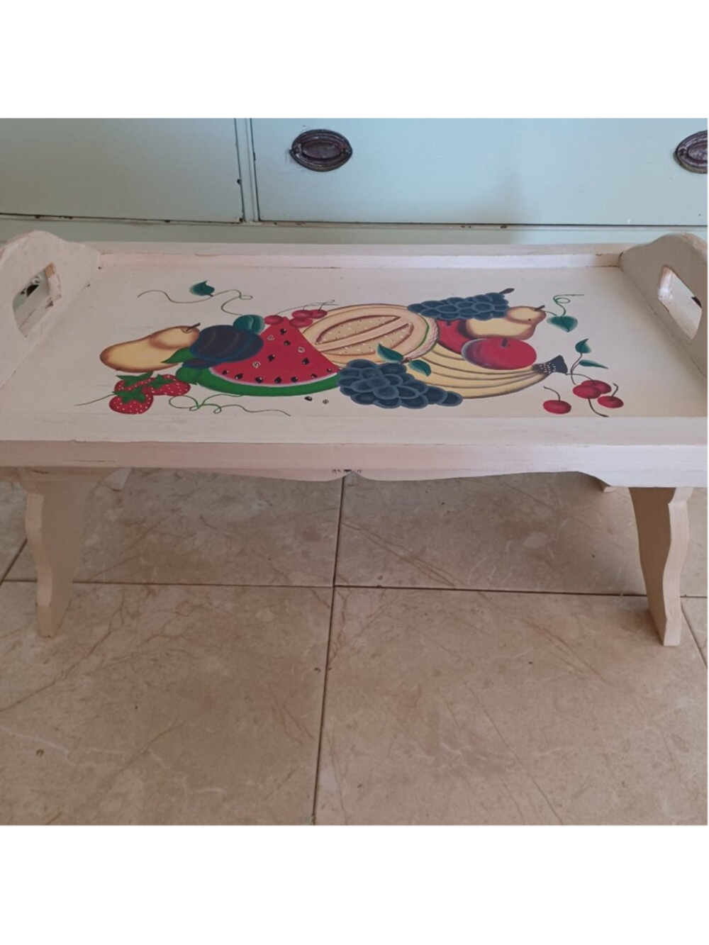 Folding table wooden for bed handpainted